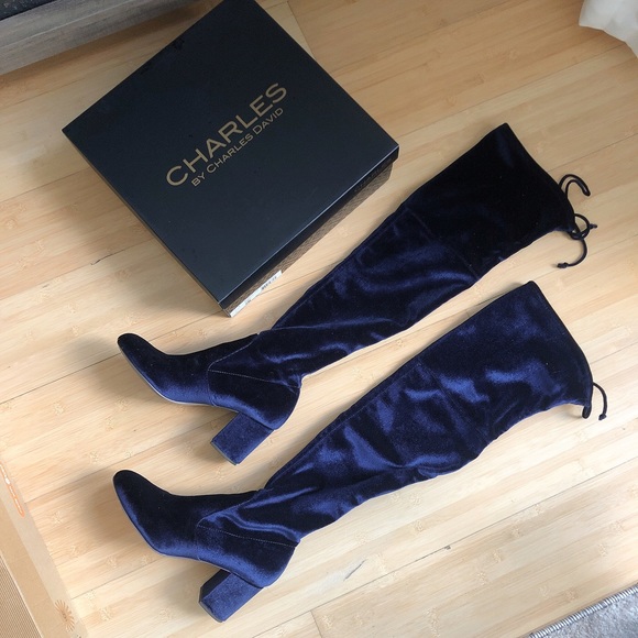 Velvet Thigh High Navy Boots Royal Blue Velvet Blue Thigh High